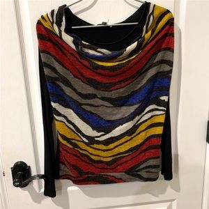 Alberto Makali Black Long Sleeve Abstract Y2K Artsy Layer Print Top Sz M